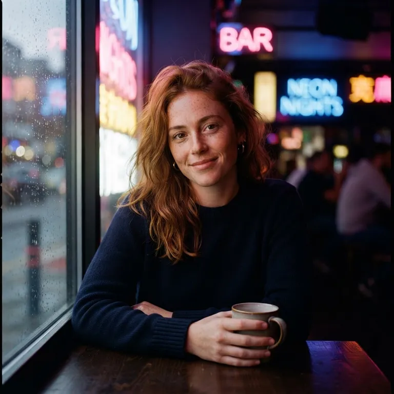 Portrait of a young woman with freckles in soft window light, 85mm photo (AI image 13 of 16)