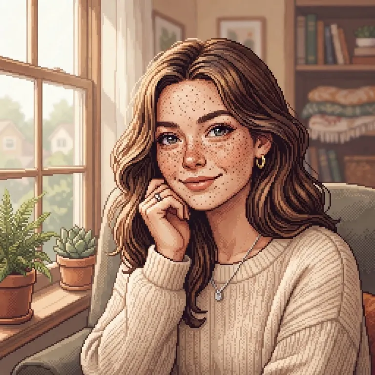 Portrait of a young woman with freckles in soft window light, 85mm photo (AI image 16 of 16)