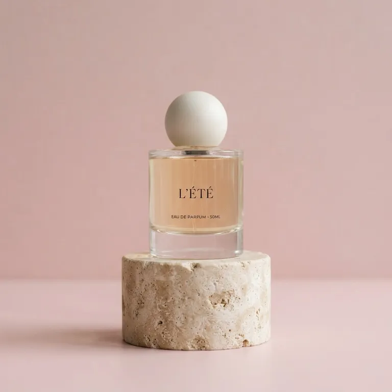 Minimal perfume bottle on a stone pedestal, studio product shot (AI image 7 of 16)
