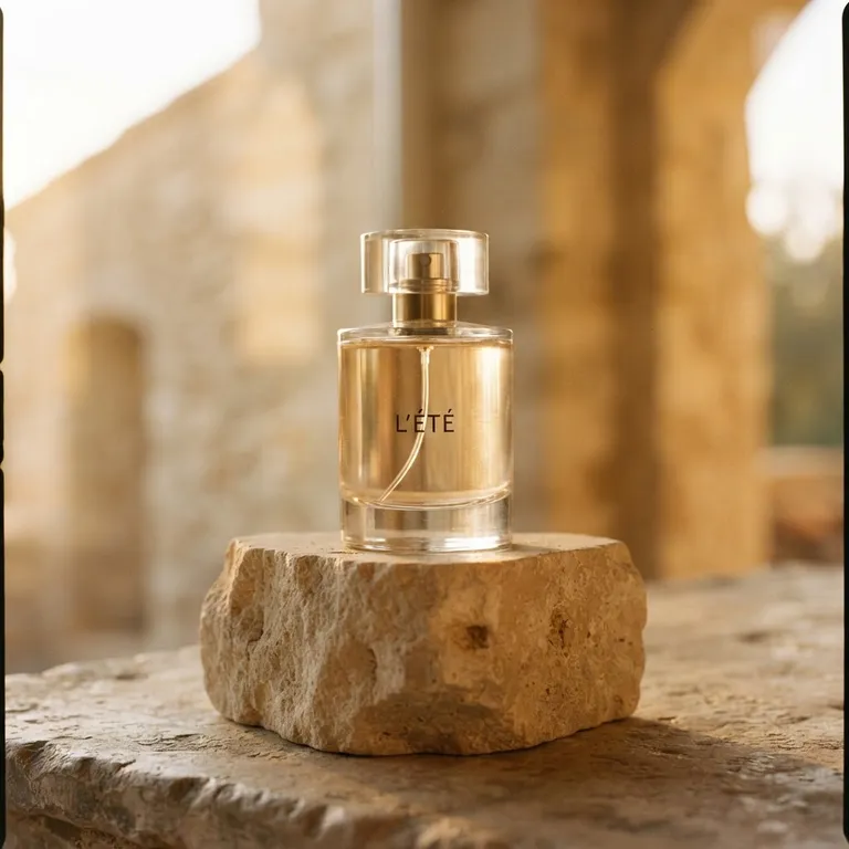 Minimal perfume bottle on a stone pedestal, studio product shot (AI image 9 of 16)
