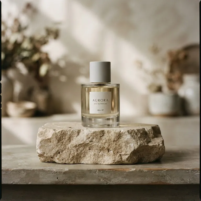 Minimal perfume bottle on a stone pedestal, studio product shot (AI image 12 of 16)