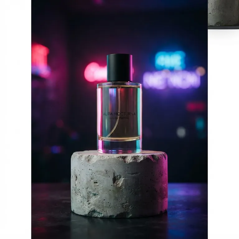 Minimal perfume bottle on a stone pedestal, studio product shot (AI image 13 of 16)