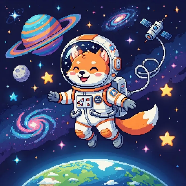 Cute fox astronaut floating in space, children's book illustration (AI image 16 of 16)